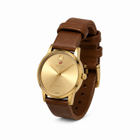 Excel Gold Dial Leather Watch EX-5059