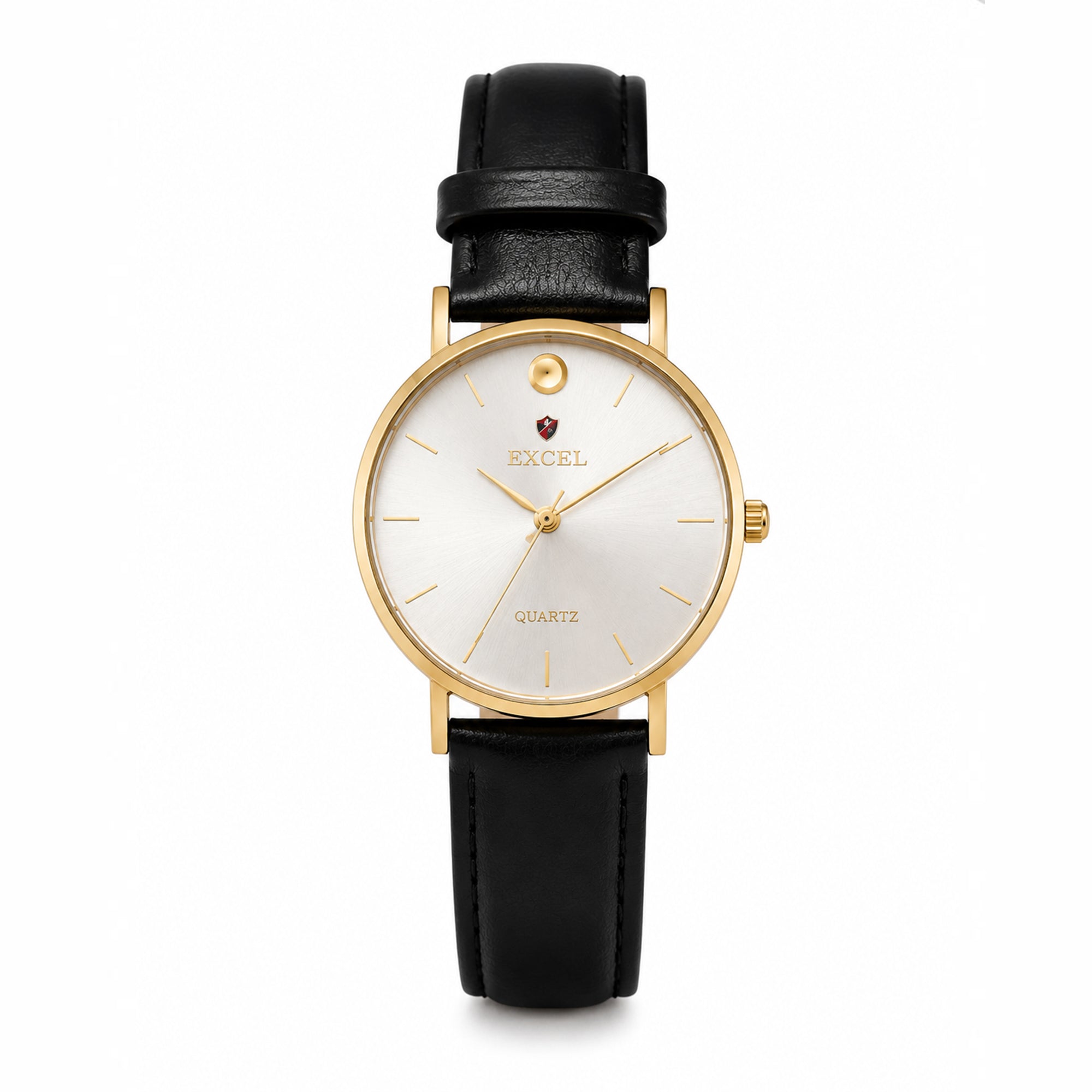 Excel Silver Dial Black Leather Watch EX-5060G