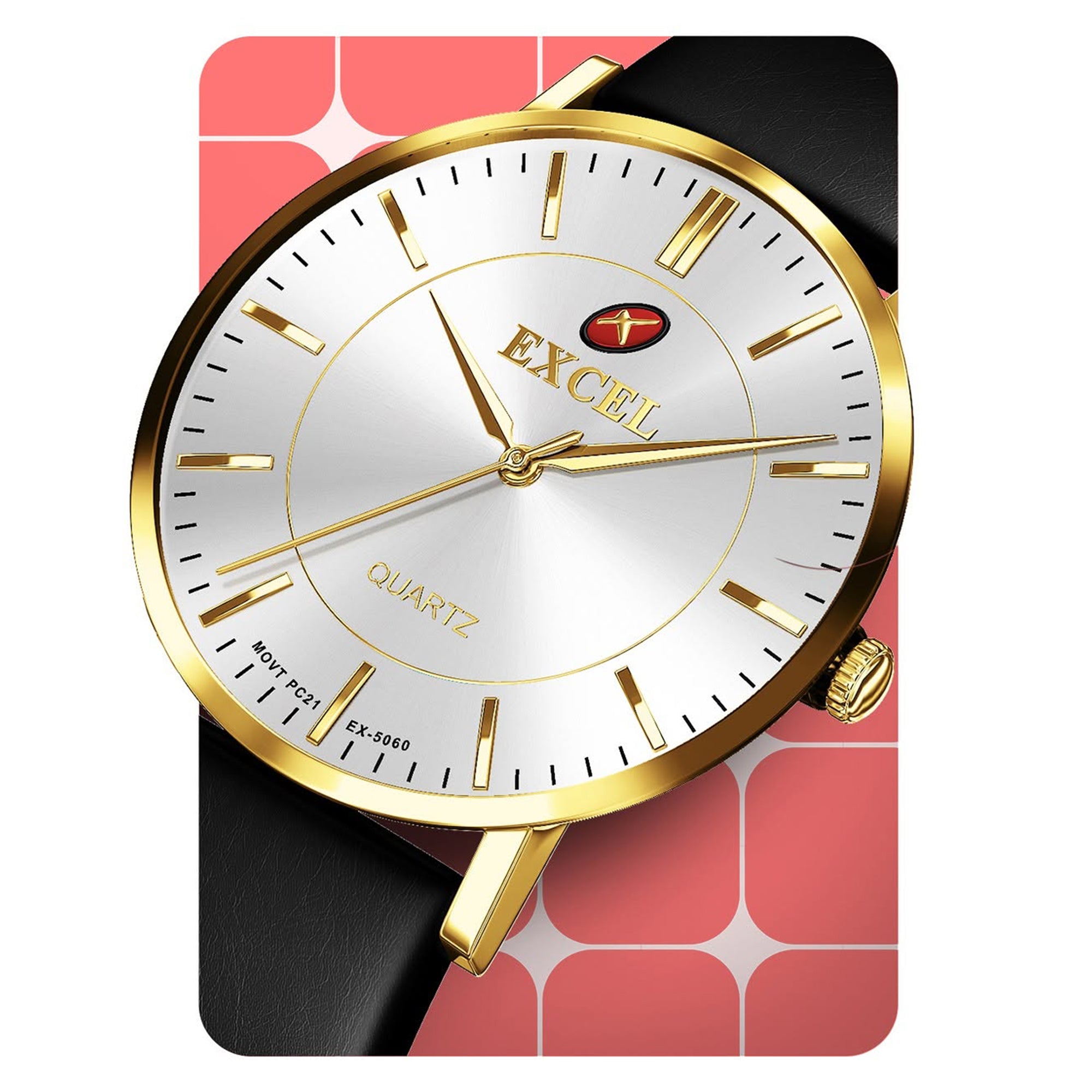 Excel White Dial Black Leather Watch EX-5060