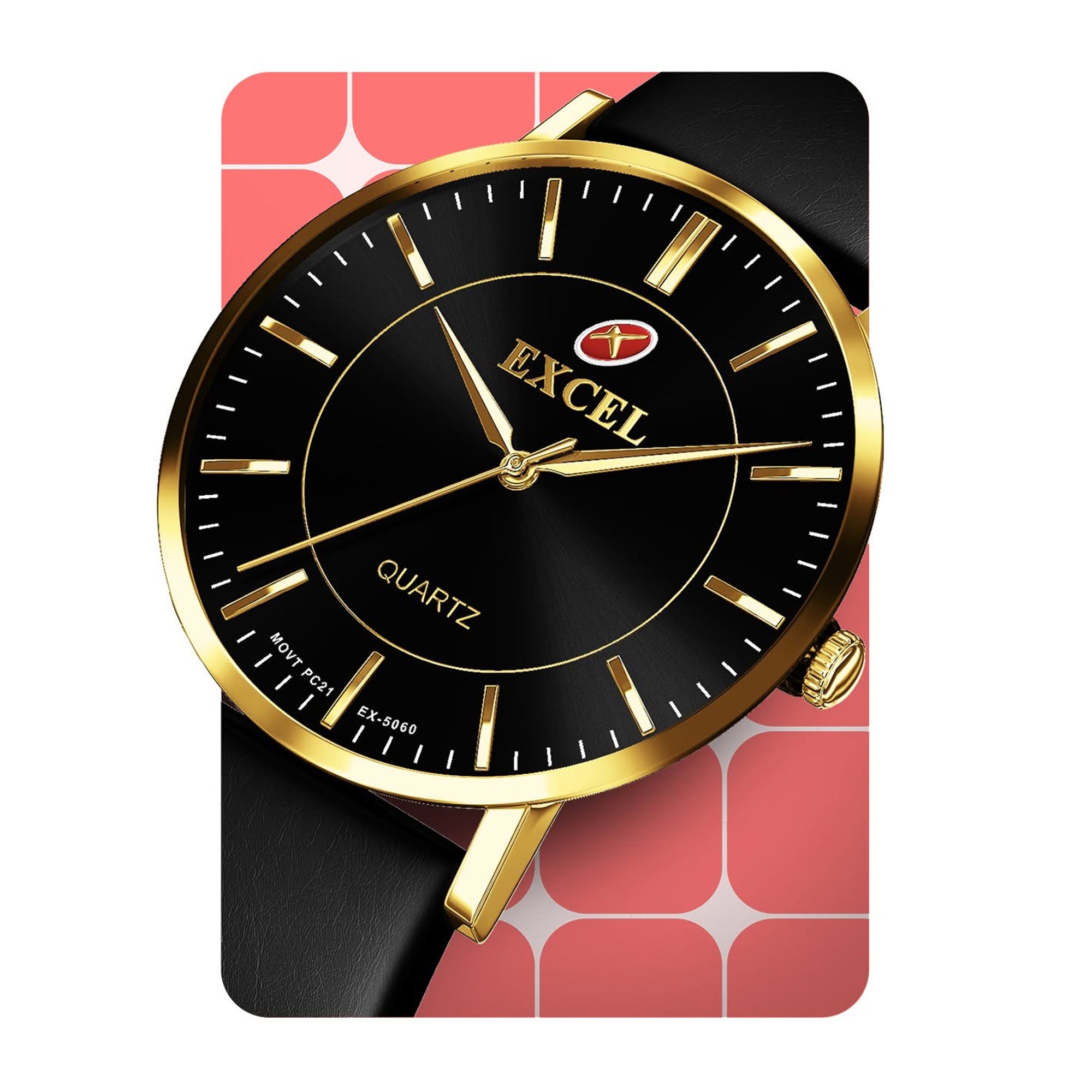 Excel White Dial Black Leather Watch EX-5060