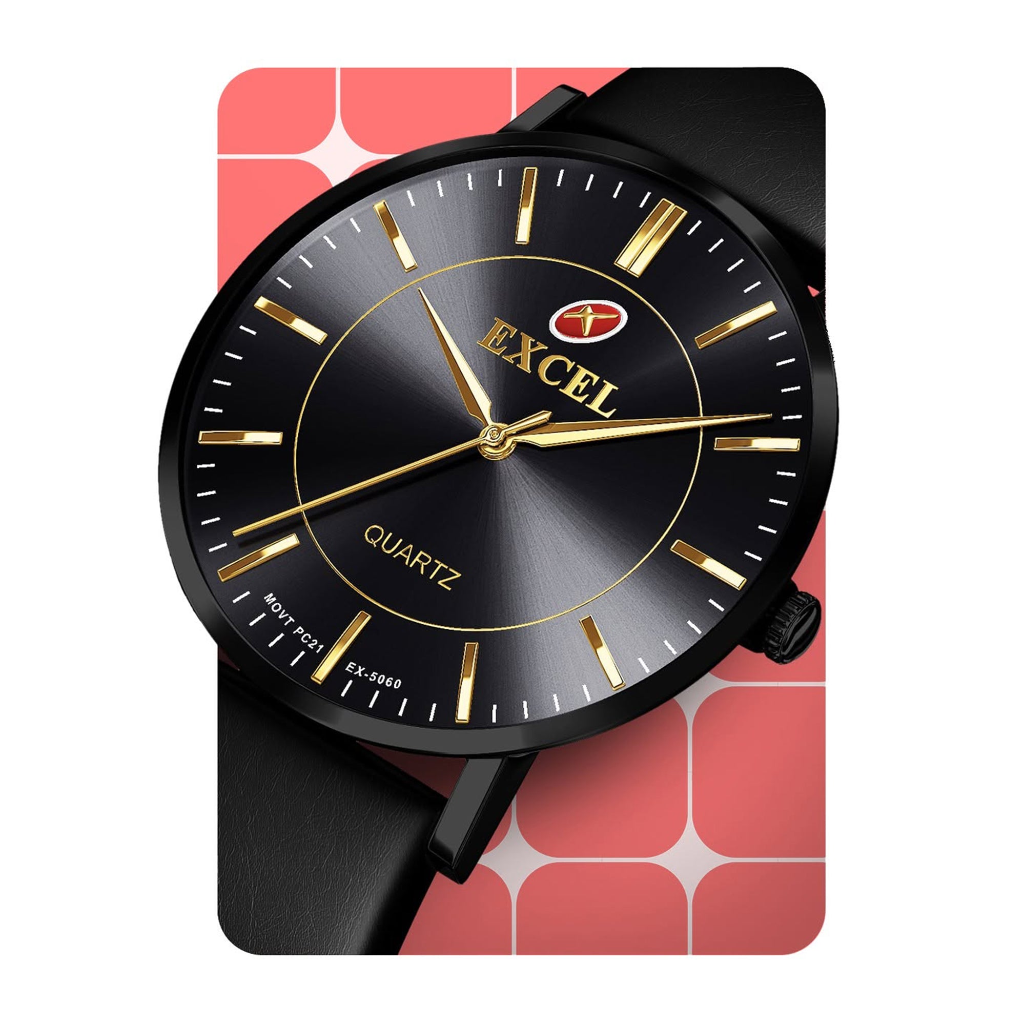 Excel White Dial Black Leather Watch EX-5060