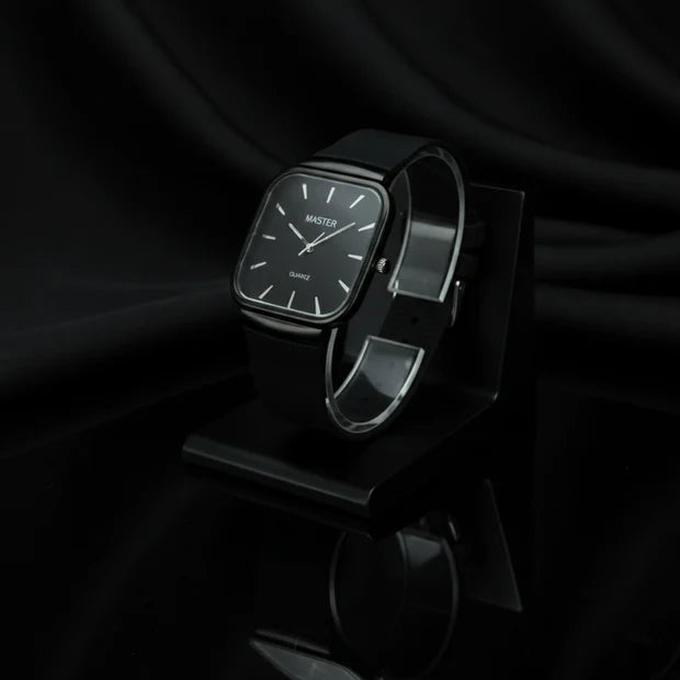 MASTER Square Dial Slim Steel Built Black Watch