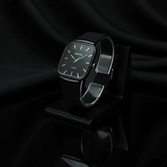 MASTER Square Dial Slim Steel Built Black Watch