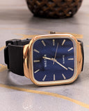 MASTER Square Golden Dial Slim Steel Built Black Watch