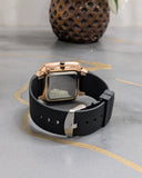 MASTER Square Golden Dial Slim Steel Built Black Watch