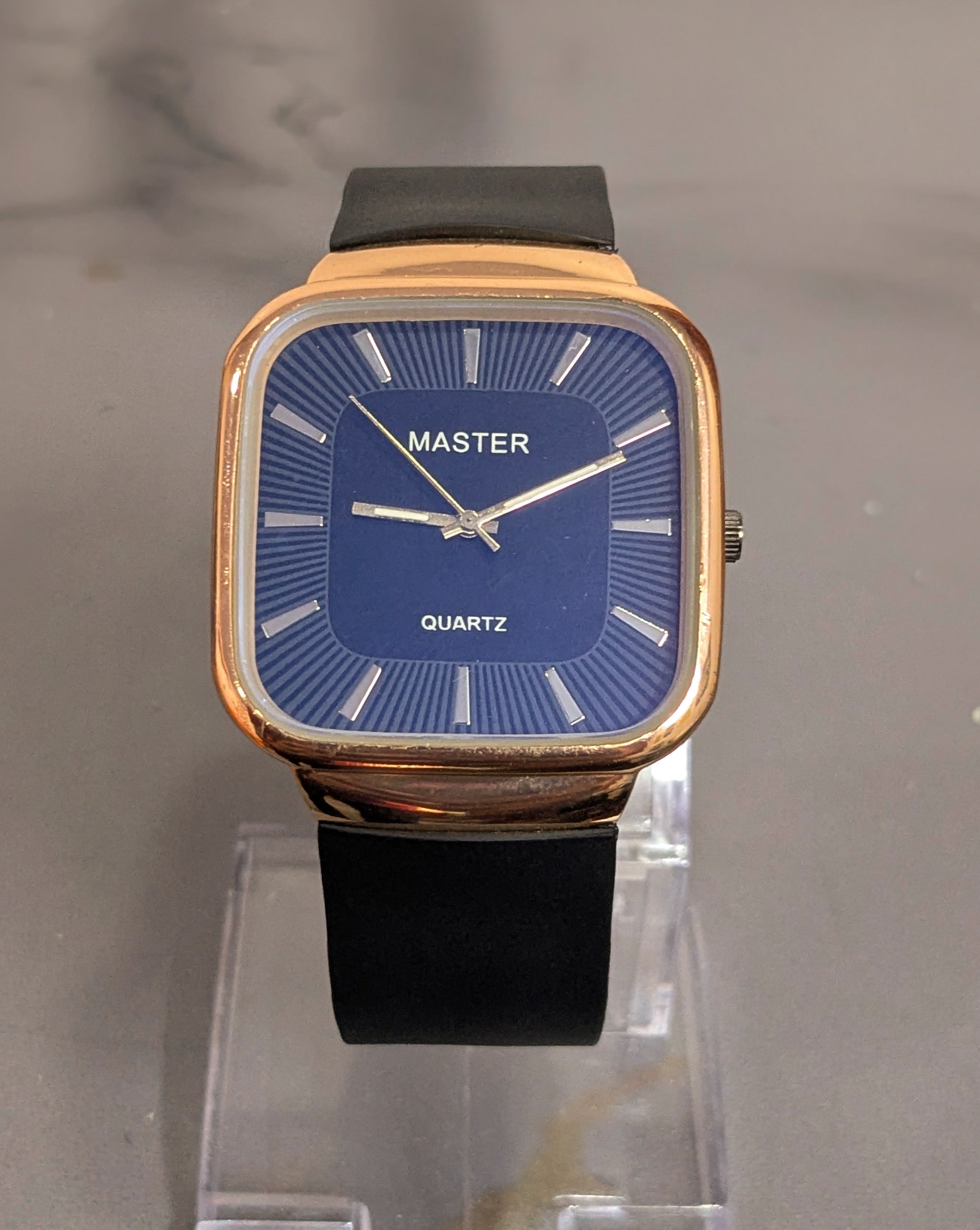 MASTER Square Golden Dial Slim Steel Built Black Watch