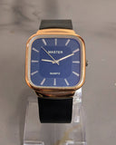MASTER Square Golden Dial Slim Steel Built Black Watch