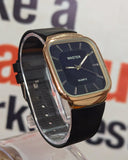 MASTER Square Golden Dial Slim Steel Built Black Watch