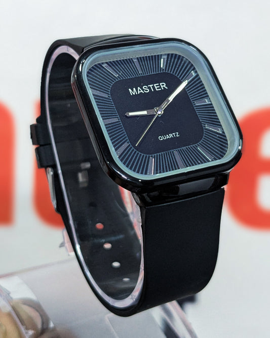 MASTER Square Dial Slim Steel Built Black Watch