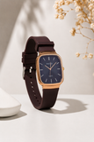MASTER Square Golden Dial Slim Steel Built Maroon Watch