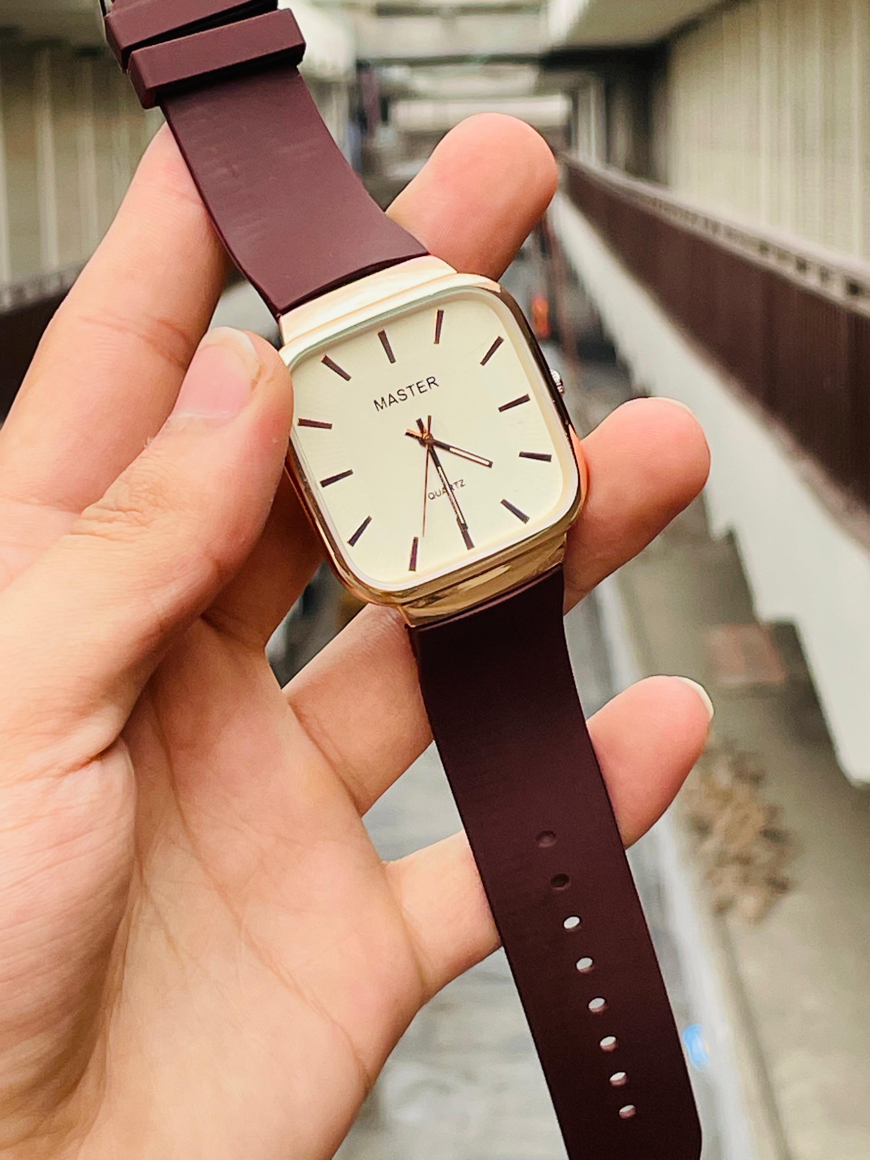 MASTER Square Dial Slim Steel Built Maroon Watch